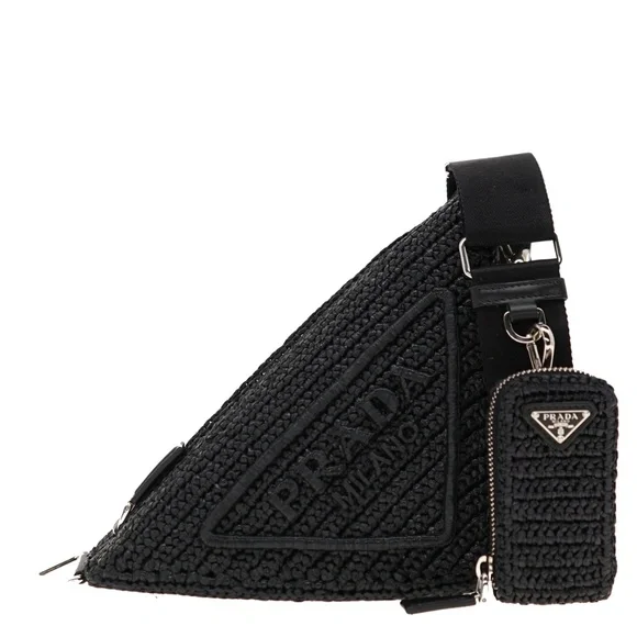 Prada Raffia Crochet Triangle Logo Crossbody 1BH190 New - Picture 2 of 8